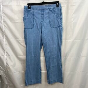 Denim & Company women's light wash pull on deep pocket straight jeans stretch LP